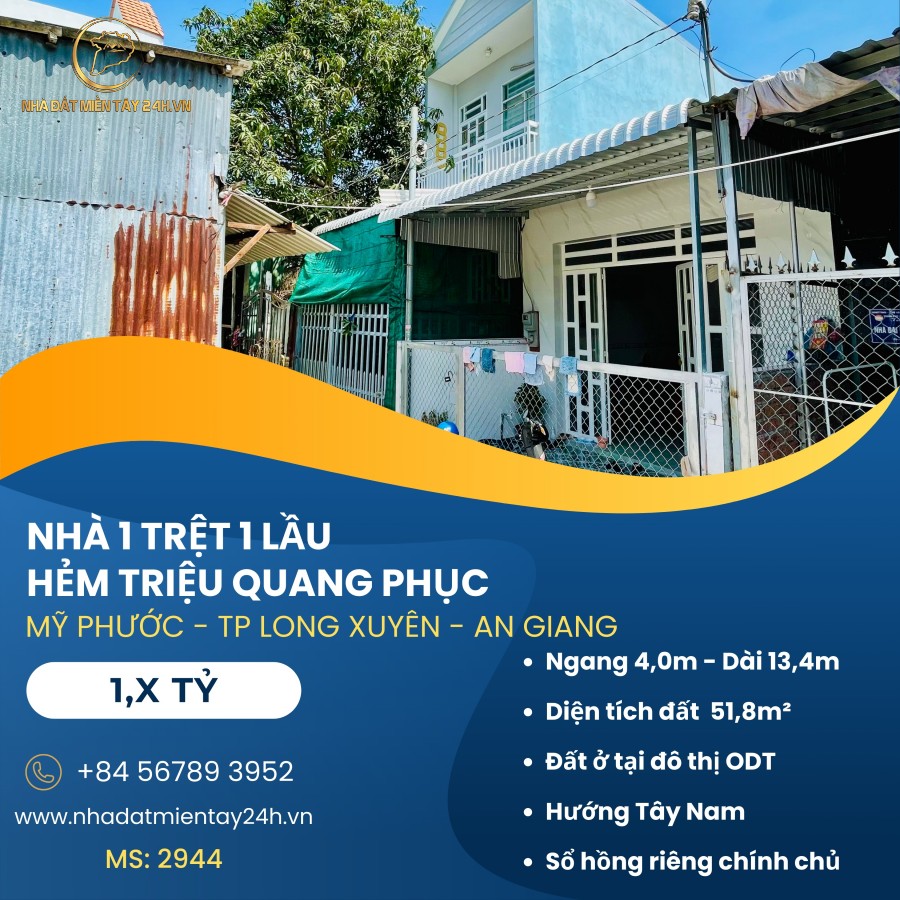 🏡 BÁN NHÀ 1 TRỆT 1 LẦU HẺM TRIỆU QUANG PHỤC, PHƯỜNG MỸ PHƯỚC – GIÁ TỐT (MS: 2944) 🏡